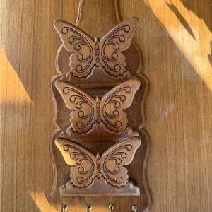 Artisan Butterfly Wooden Wall Hooks and Mail Center